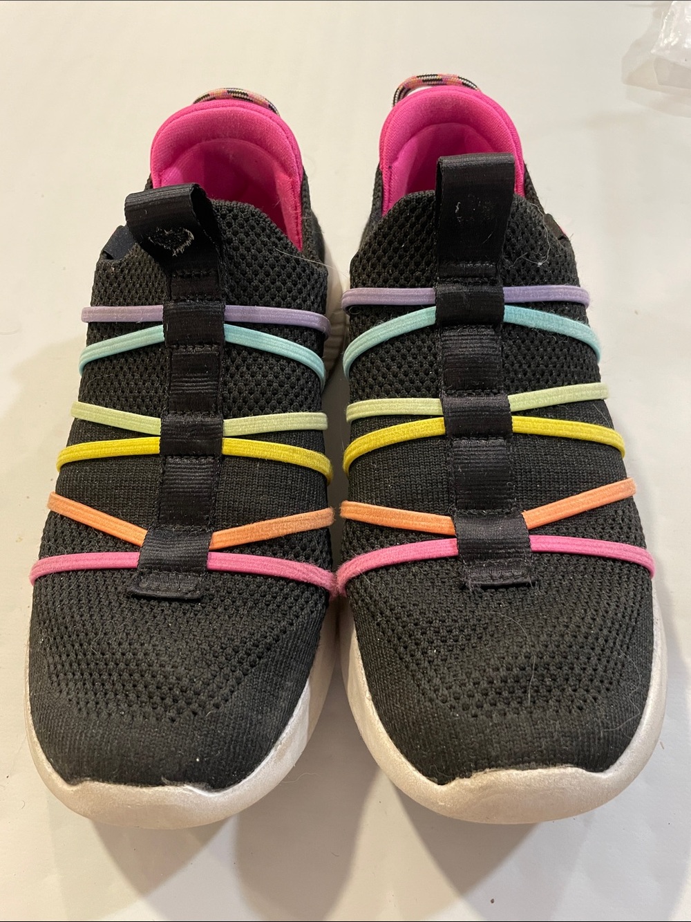 Skechers Kids Black Slip-On Sneakers with Rainbow Elastic Straps